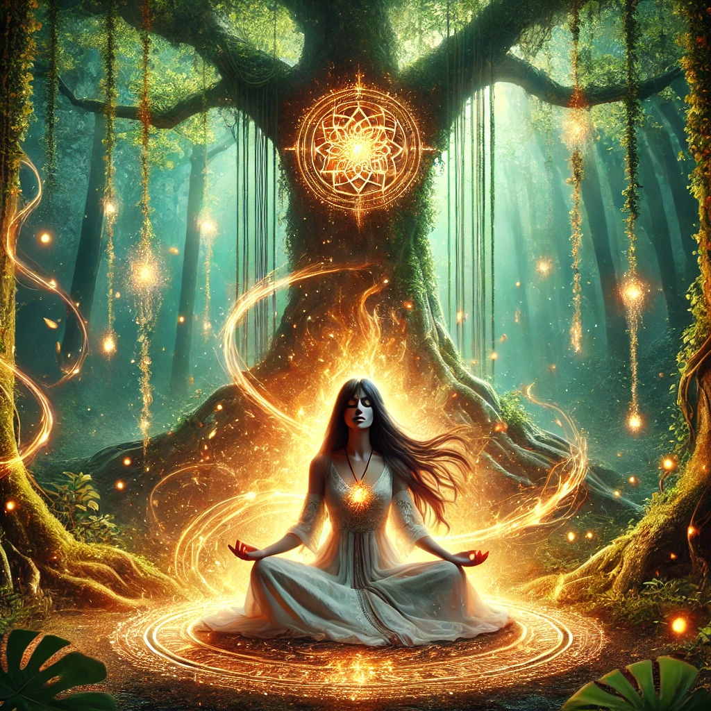 Femme position du lotus méditation lumière